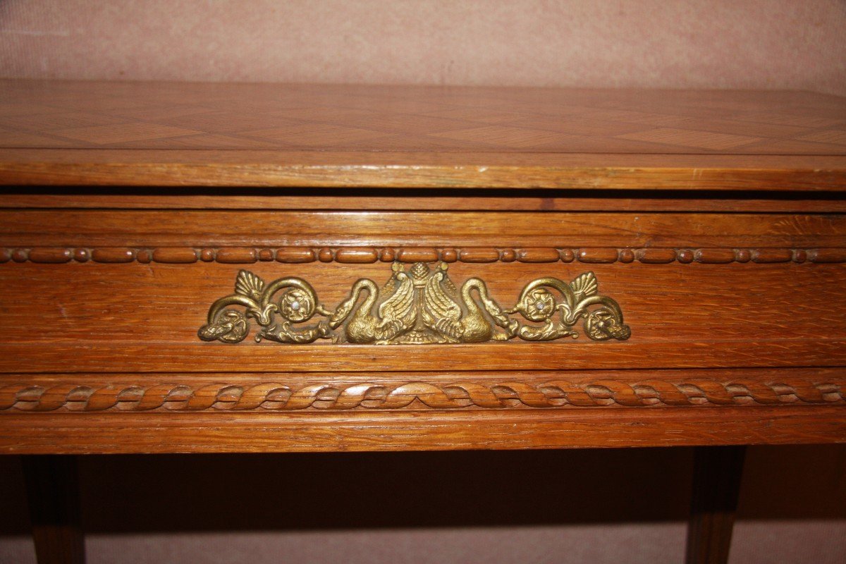 Petite Table Bureau En Chêne Doré, 1 Tiroir. -photo-3