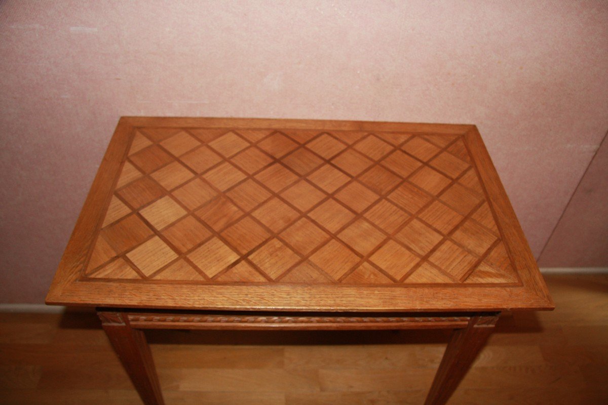 Petite Table Bureau En Chêne Doré, 1 Tiroir. -photo-3