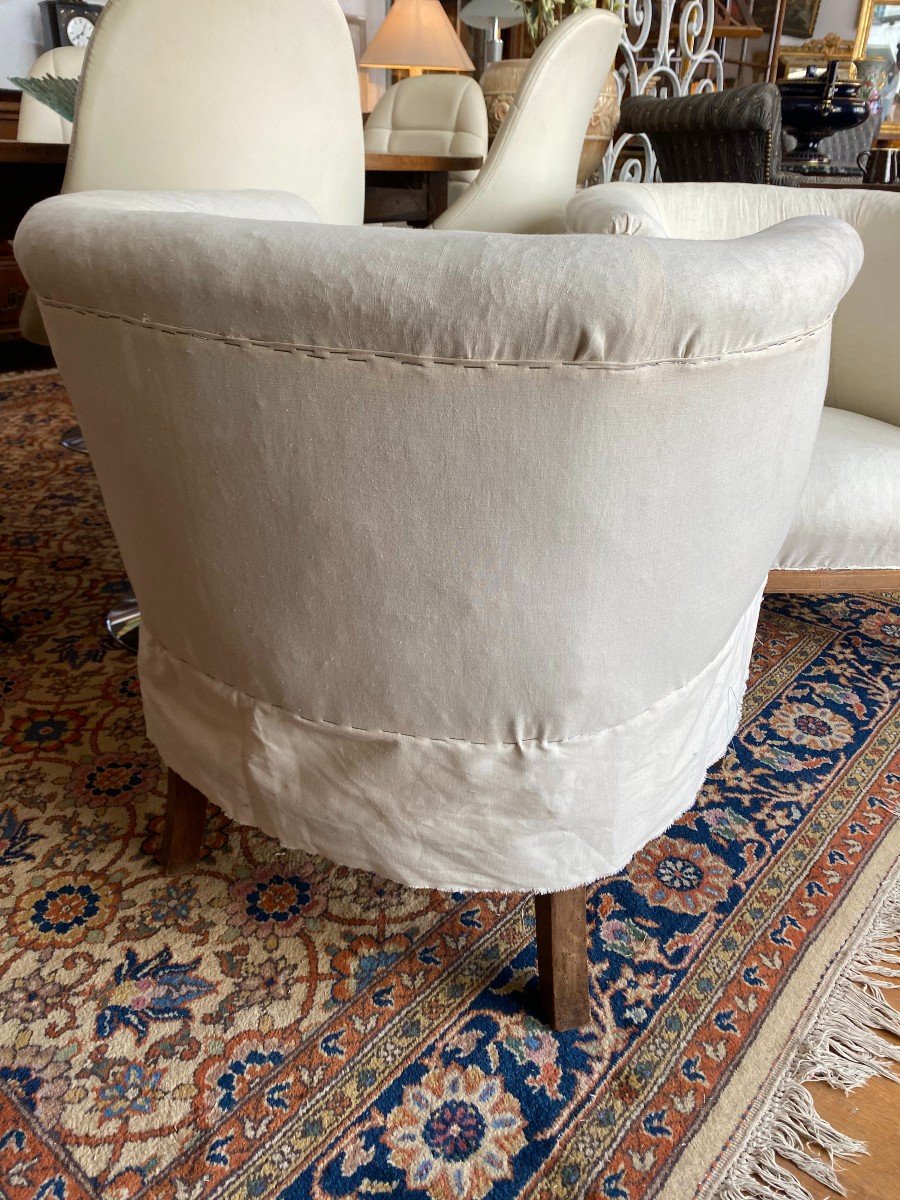 Pair Of Barrel Armchairs Set In White -photo-3