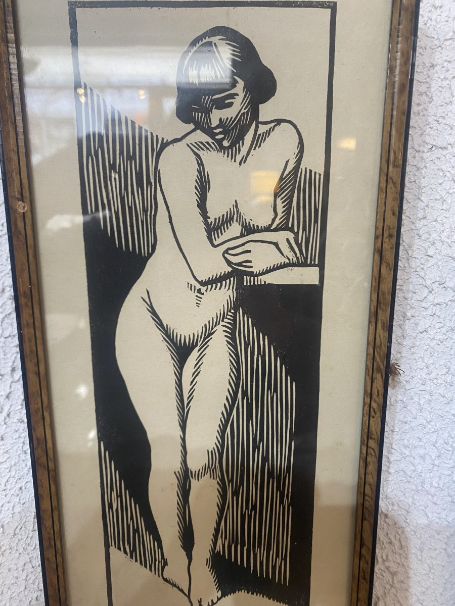 Paire d'Impressions ,encre Sur Papier, Représentant Des Femmes Nues.  époque Art Déco.-photo-1