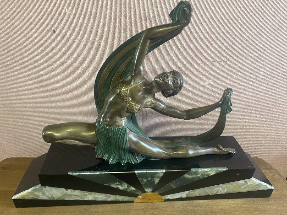Danseuse Art Déco En Bronze Et Marbre Signé J. Lormier-photo-2