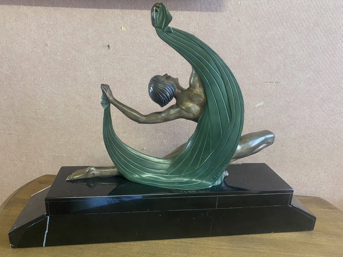 Danseuse Art Déco En Bronze Et Marbre Signé J. Lormier-photo-4
