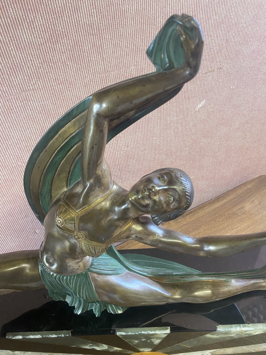 Danseuse Art Déco En Bronze Et Marbre Signé J. Lormier-photo-1