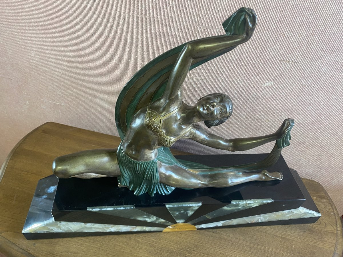 Danseuse Art Déco En Bronze Et Marbre Signé J. Lormier-photo-3