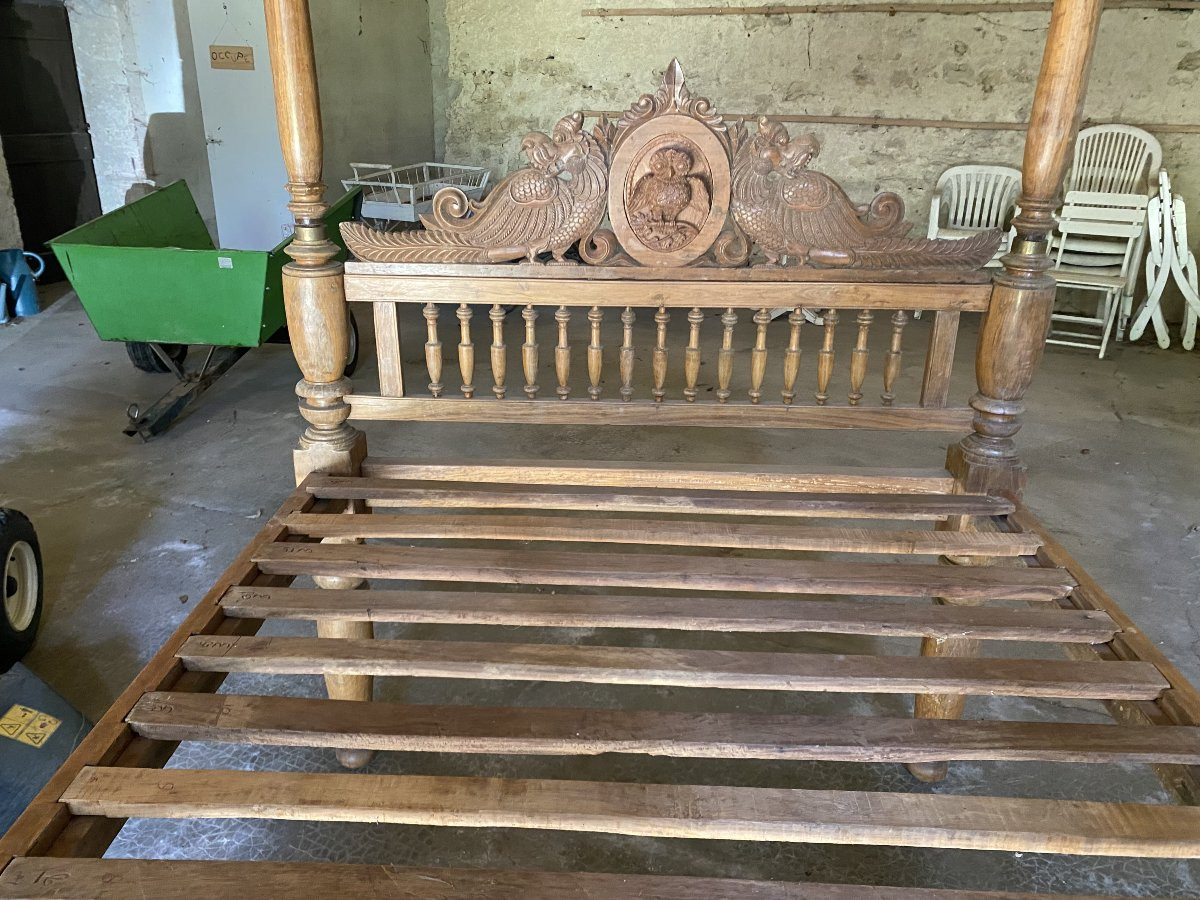 Exotic Wood Four-poster Bed, From China, 1940s.-photo-1