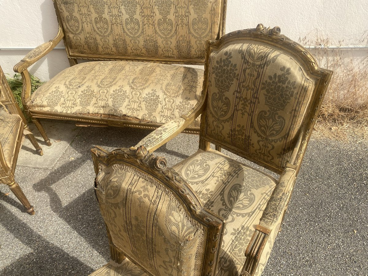 Louis XVI Living Room In Gilded Wood, Napoleon III Period-photo-4