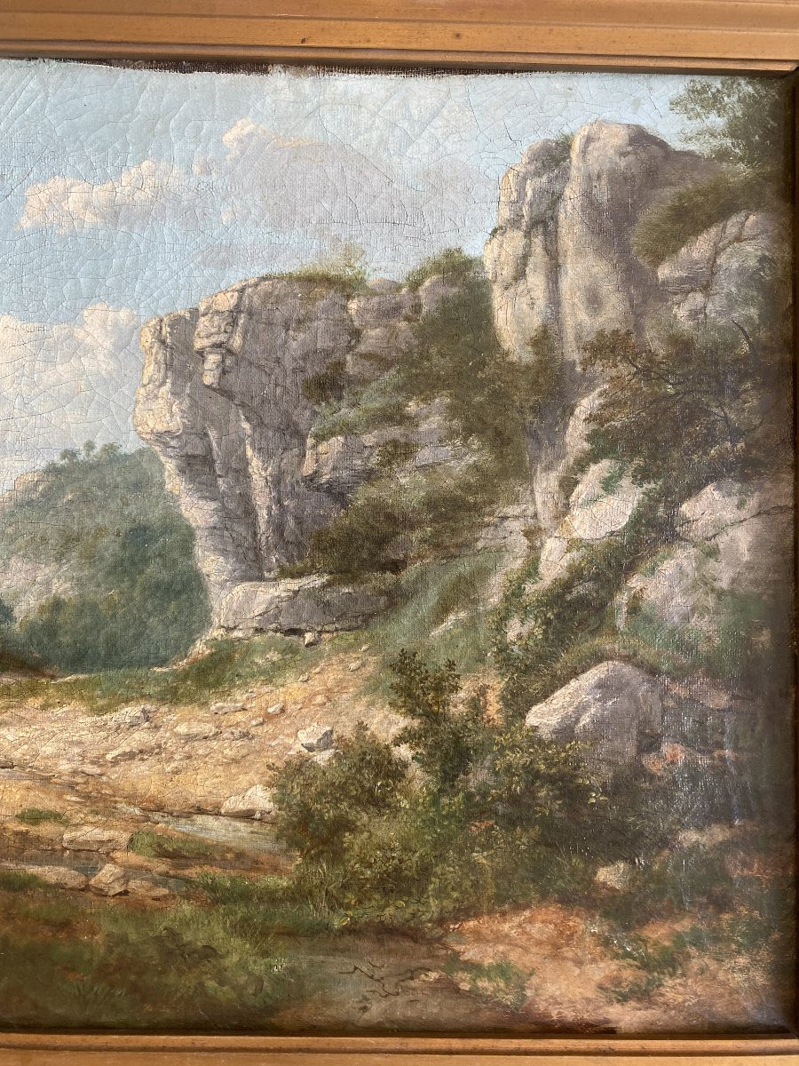 Huile sur toile Du XIX  siècle. Paysage-photo-3