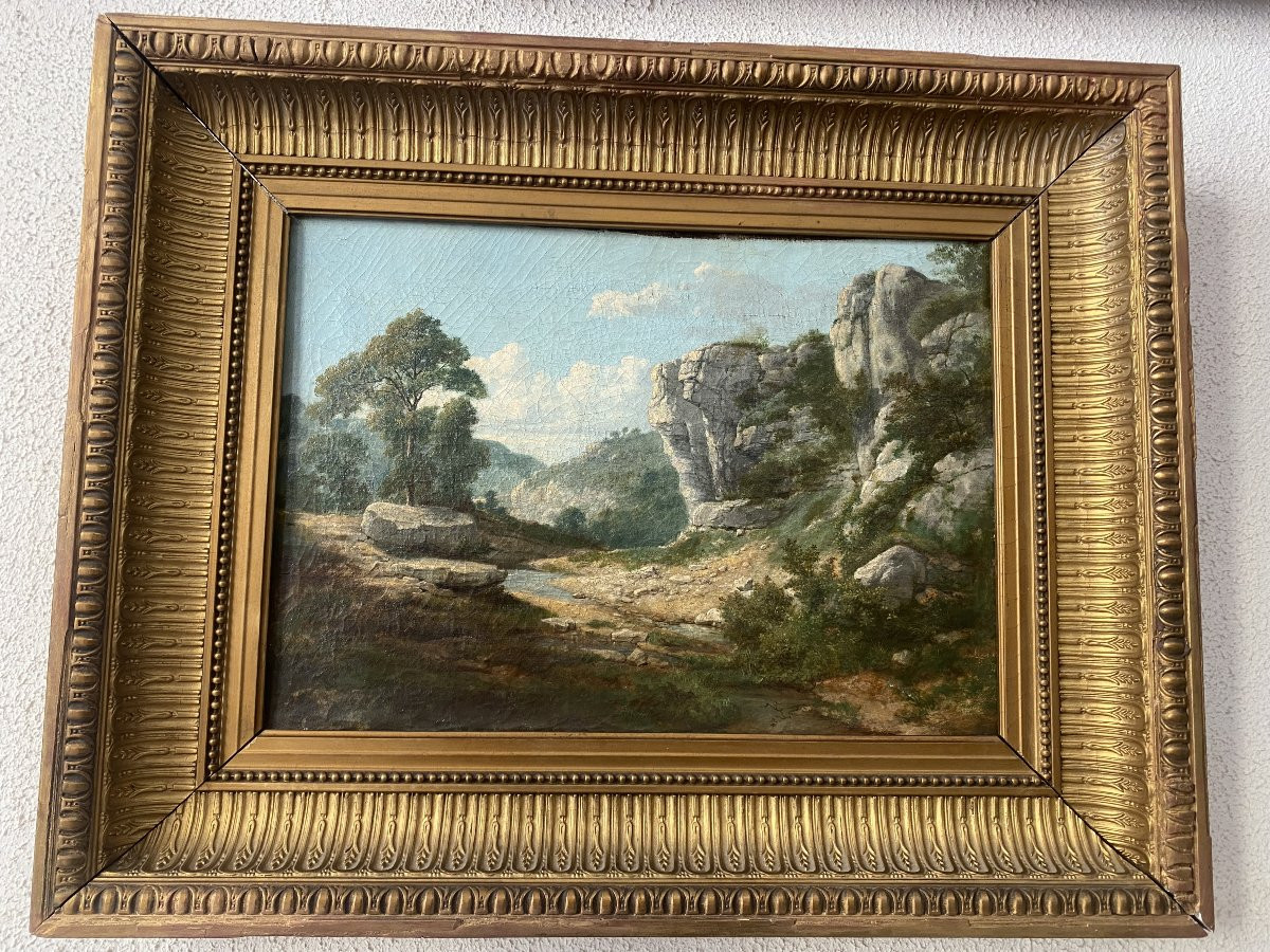 Huile sur toile Du XIX  siècle. Paysage-photo-3