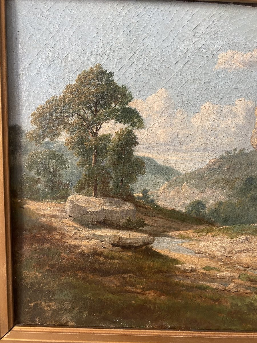 Huile sur toile Du XIX  siècle. Paysage-photo-4