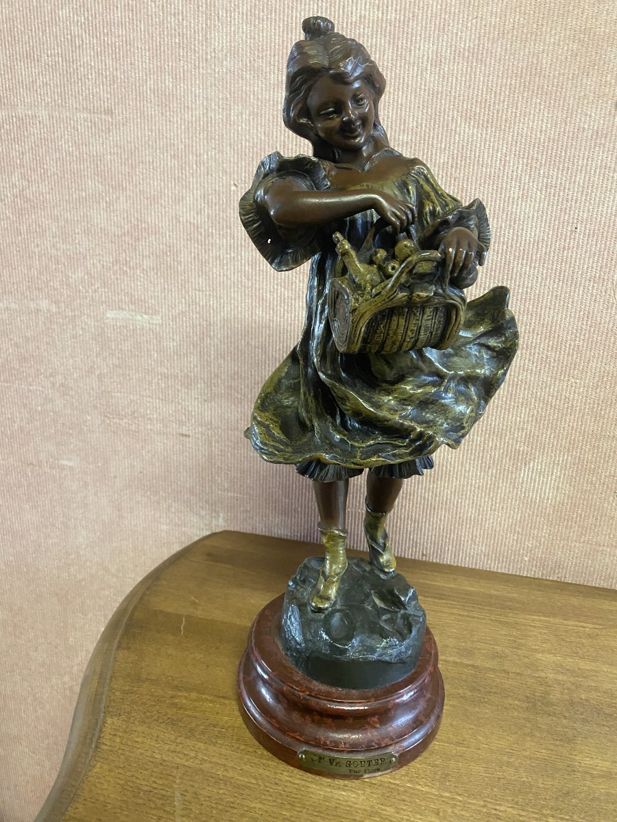Statue In Spelter "we're Going To Taste" Signed Flora