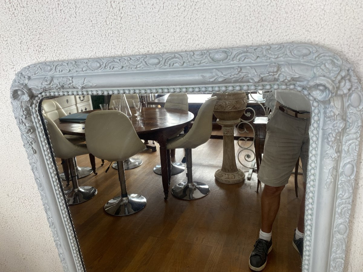 Miroir ancien, patiné en gris clair.-photo-7