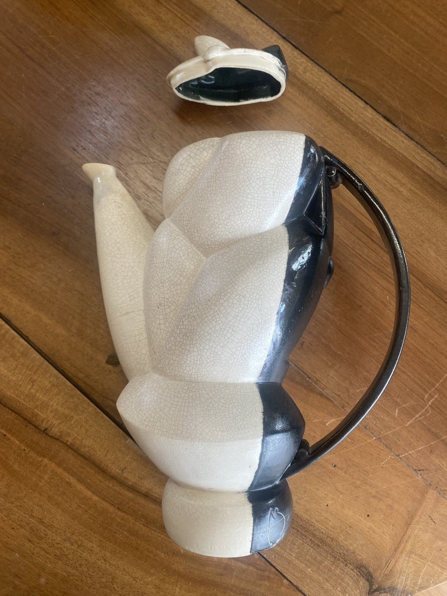 Cafetière en céramique craquelée, figurant une femme. Très bon état.-photo-2