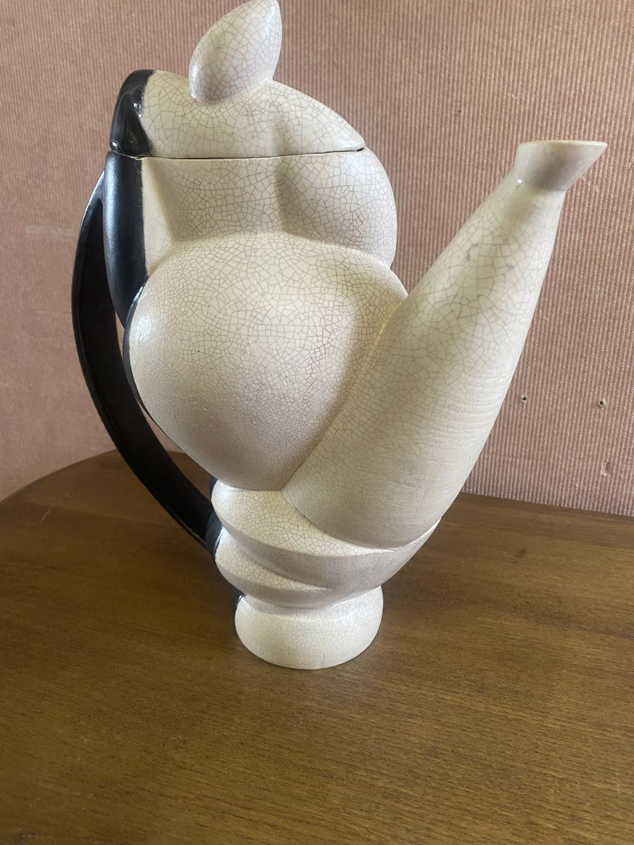 Cafetière en céramique craquelée, figurant une femme. Très bon état.-photo-2