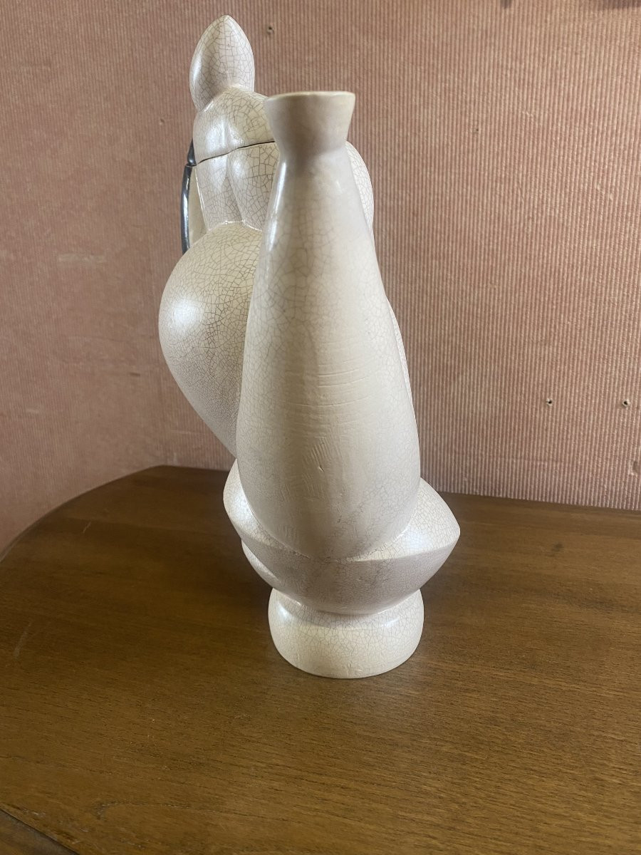 Cafetière en céramique craquelée, figurant une femme. Très bon état.-photo-3