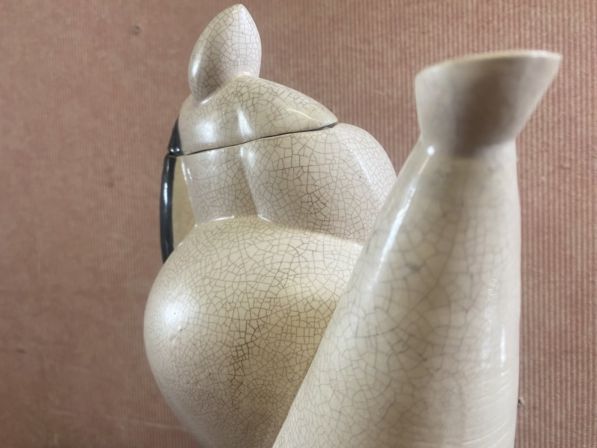 Cafetière en céramique craquelée, figurant une femme. Très bon état.-photo-5