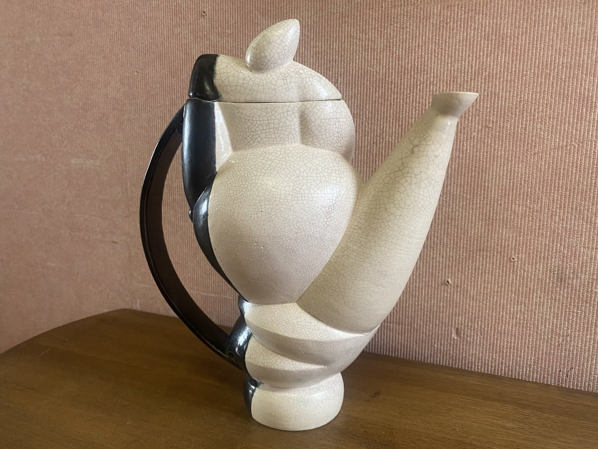 Cafetière en céramique craquelée, figurant une femme. Très bon état.-photo-6
