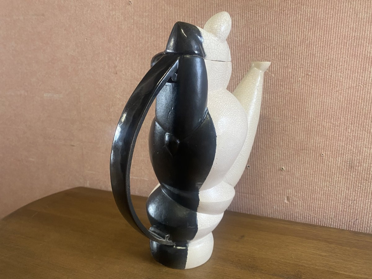 Cafetière en céramique craquelée, figurant une femme. Très bon état.-photo-7