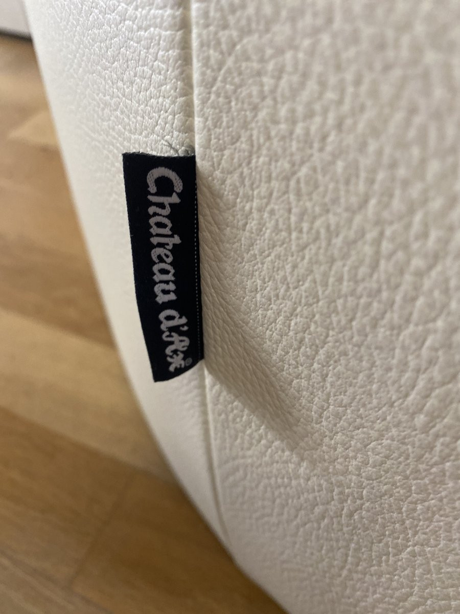 White Leather Armchair, Chateau d'Ax Label. Perfect Condition.-photo-4