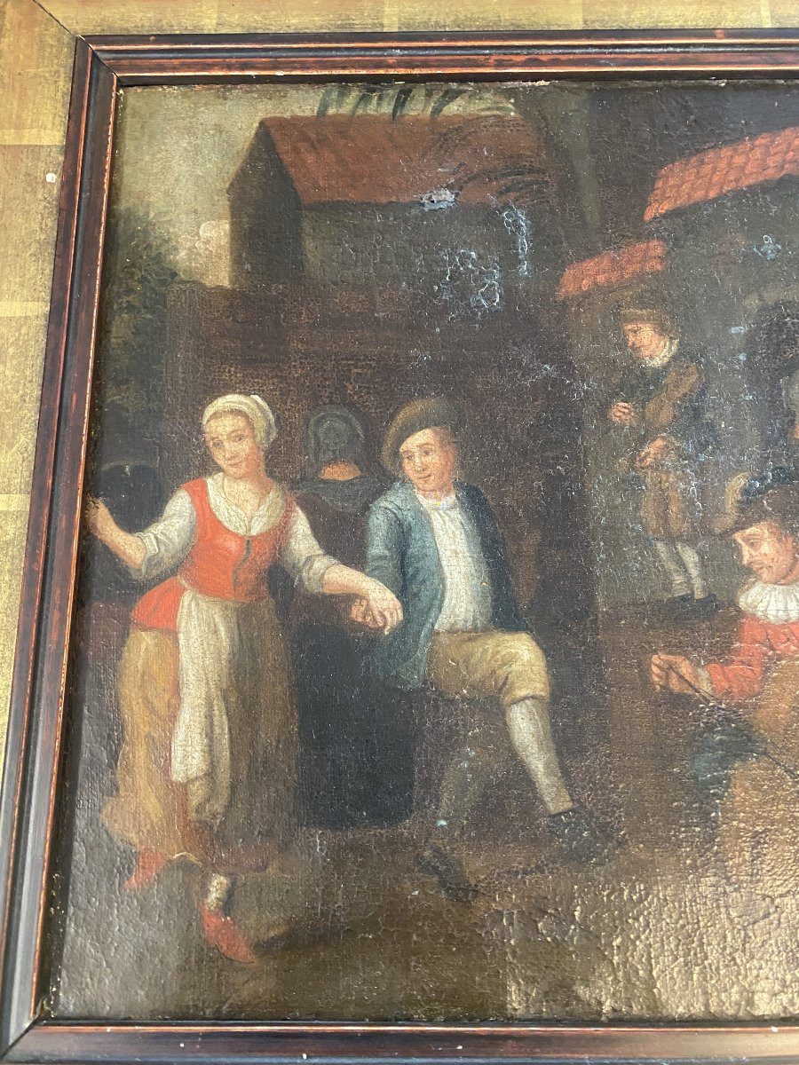 Oil On Canvas, Dutch Painting, 18th Century. Tavern Scene.-photo-2