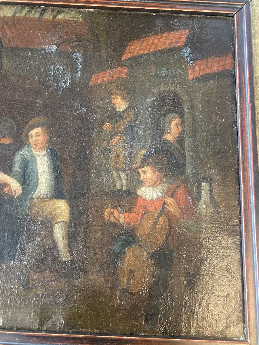 Oil On Canvas, Dutch Painting, 18th Century. Tavern Scene.-photo-3