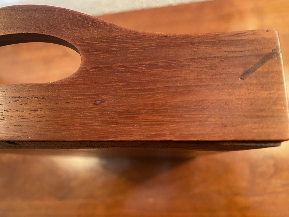 Petit plateau en acajou massif avec incrustation de filets de laiton-photo-3