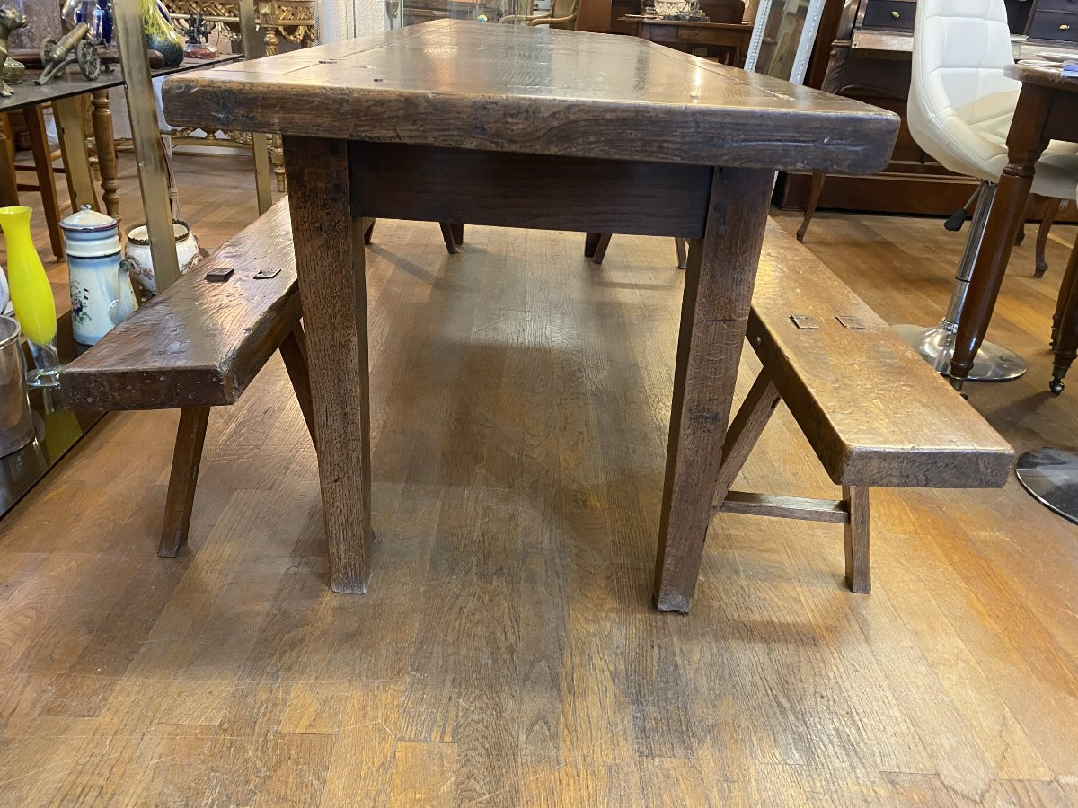 A Peasant Table Made Of Ash Wood With Its Benches. -photo-3