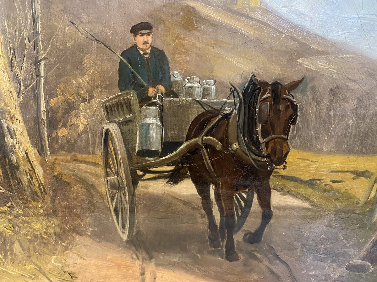 Huile sur toile signé Claudius Seignol. Scêne de la vie rurale, " le laitier "-photo-2