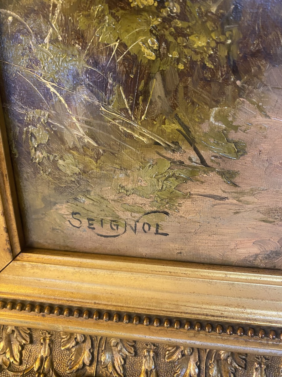 Huile sur toile signé Claudius Seignol. Scêne de la vie rurale, " le laitier "-photo-5