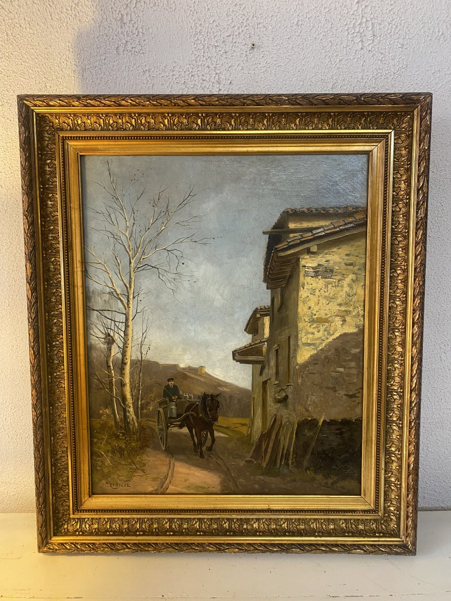Huile sur toile signé Claudius Seignol. Scêne de la vie rurale, " le laitier "-photo-7