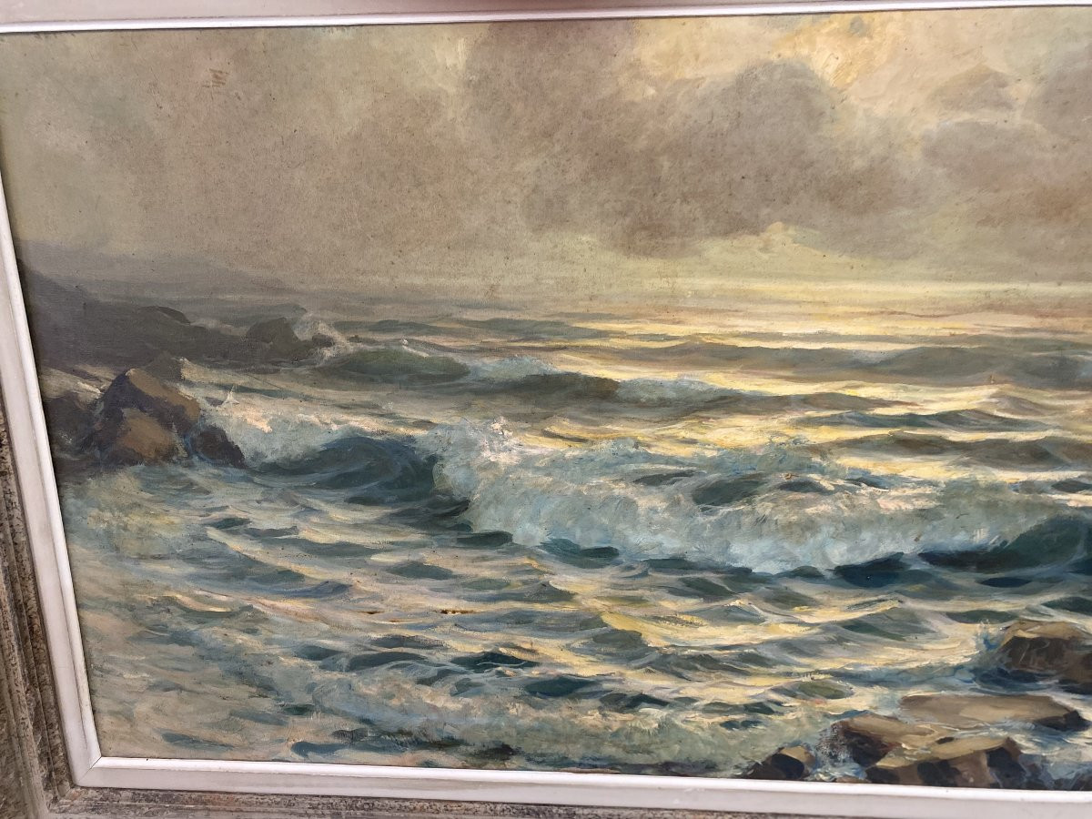 Oil On Canvas Signed J. Rigord; "the Wave"-photo-2