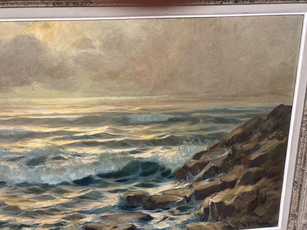 Oil On Canvas Signed J. Rigord; "the Wave"-photo-3