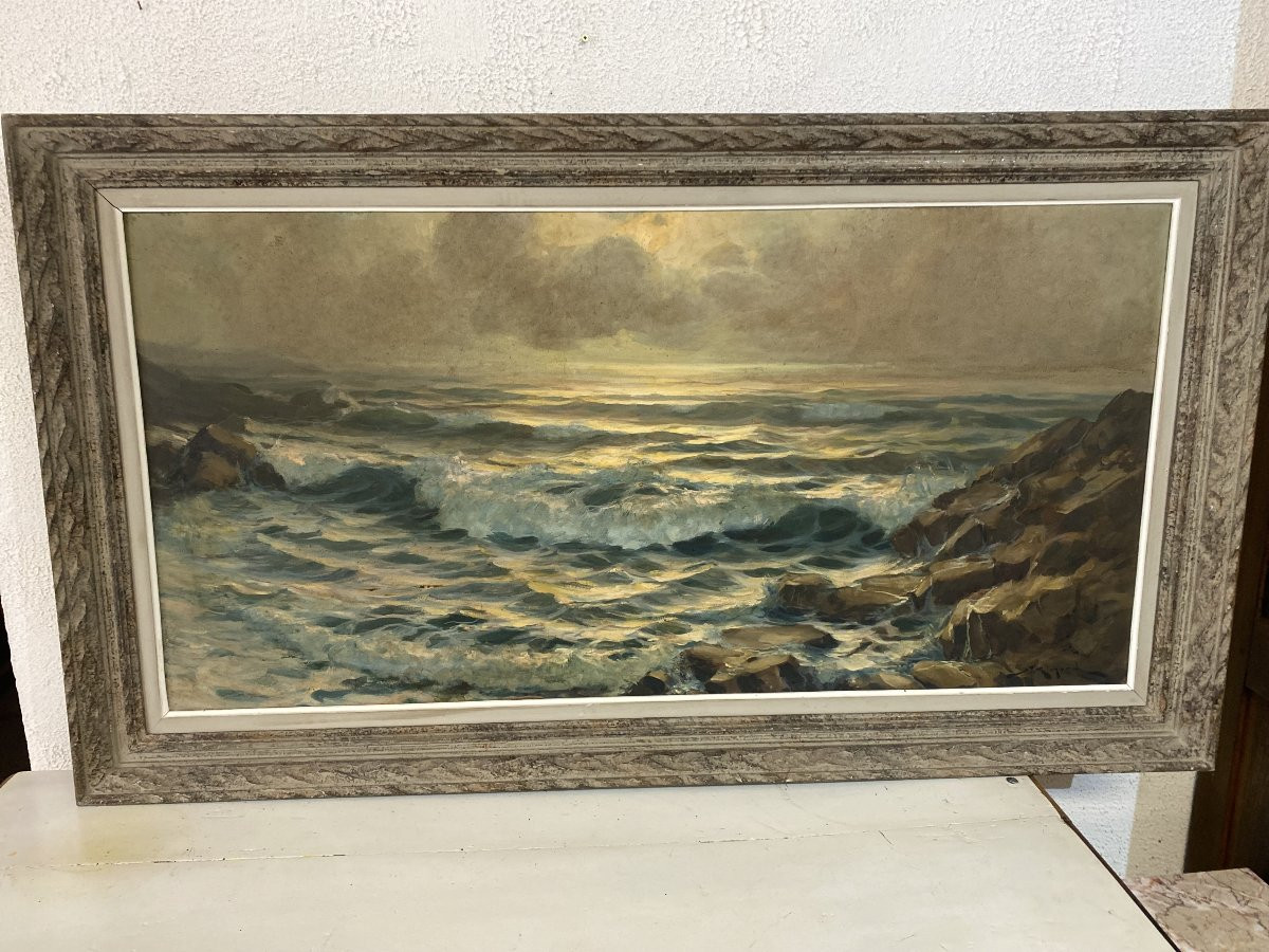 Oil On Canvas Signed J. Rigord; "the Wave"-photo-2