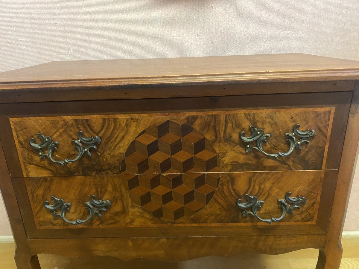 Small Louis XV Style Chest Of Drawers In Rosewood Marquetry. Very Good Condition.-photo-3