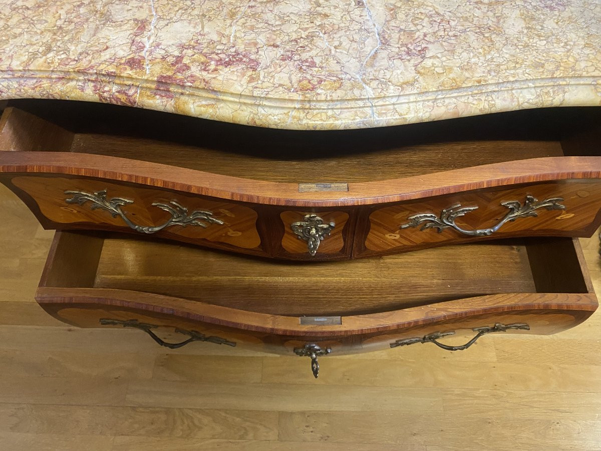 Commode en marqueterie de bois de rose, de style Louis .X.V.-photo-3