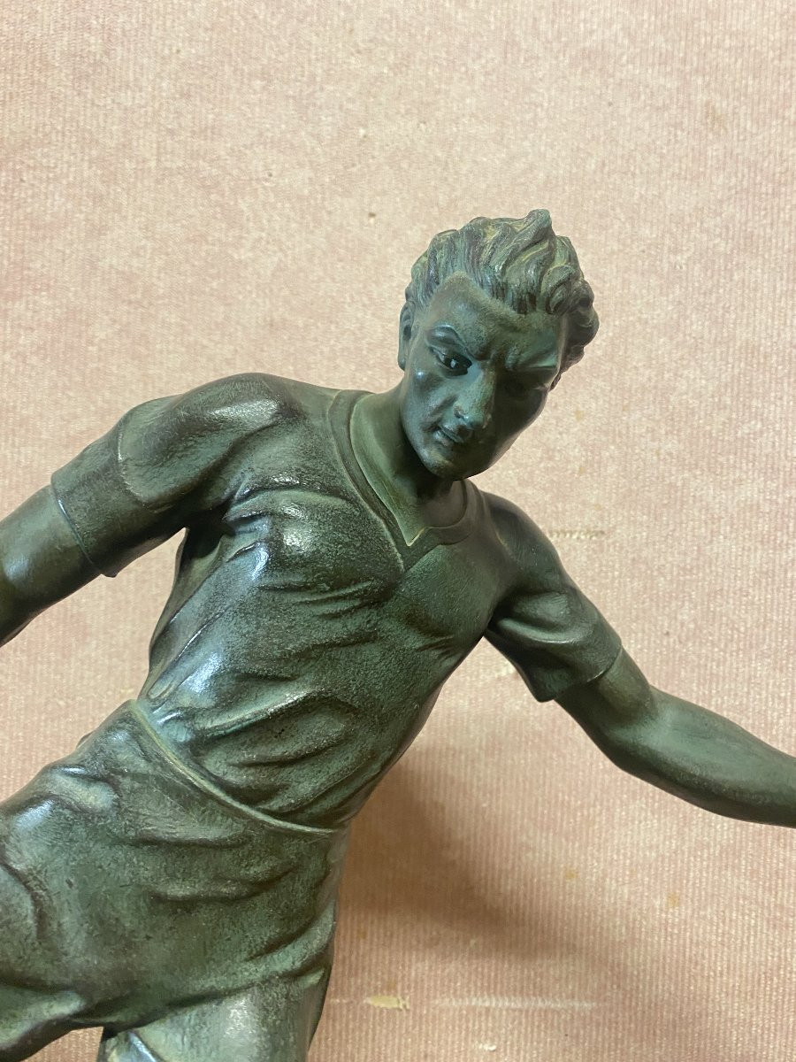 Régule sur socle en marbre "le footballeur"-photo-3