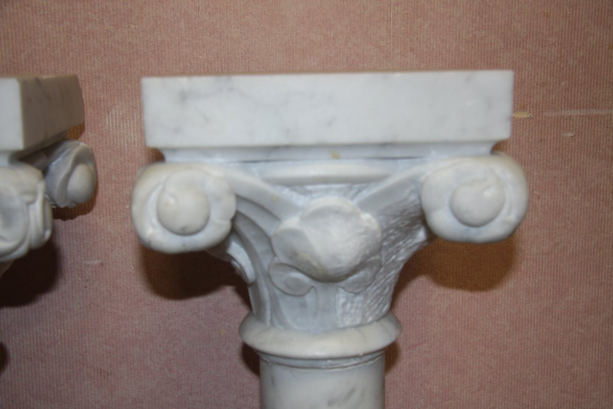 Paires de colonnes en marbre de Carrare légèrement veinée-photo-4