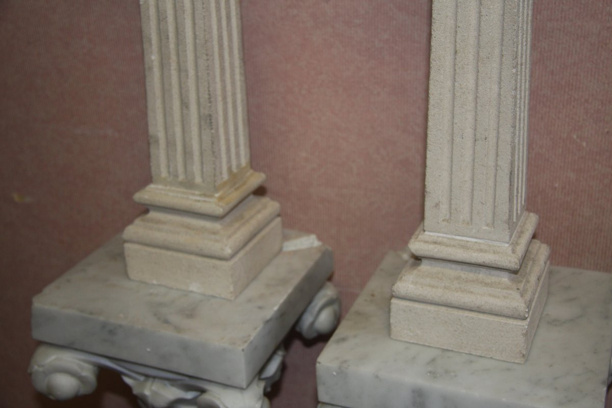 Pair Of Columns Made Of Reconstituted Stone.-photo-1