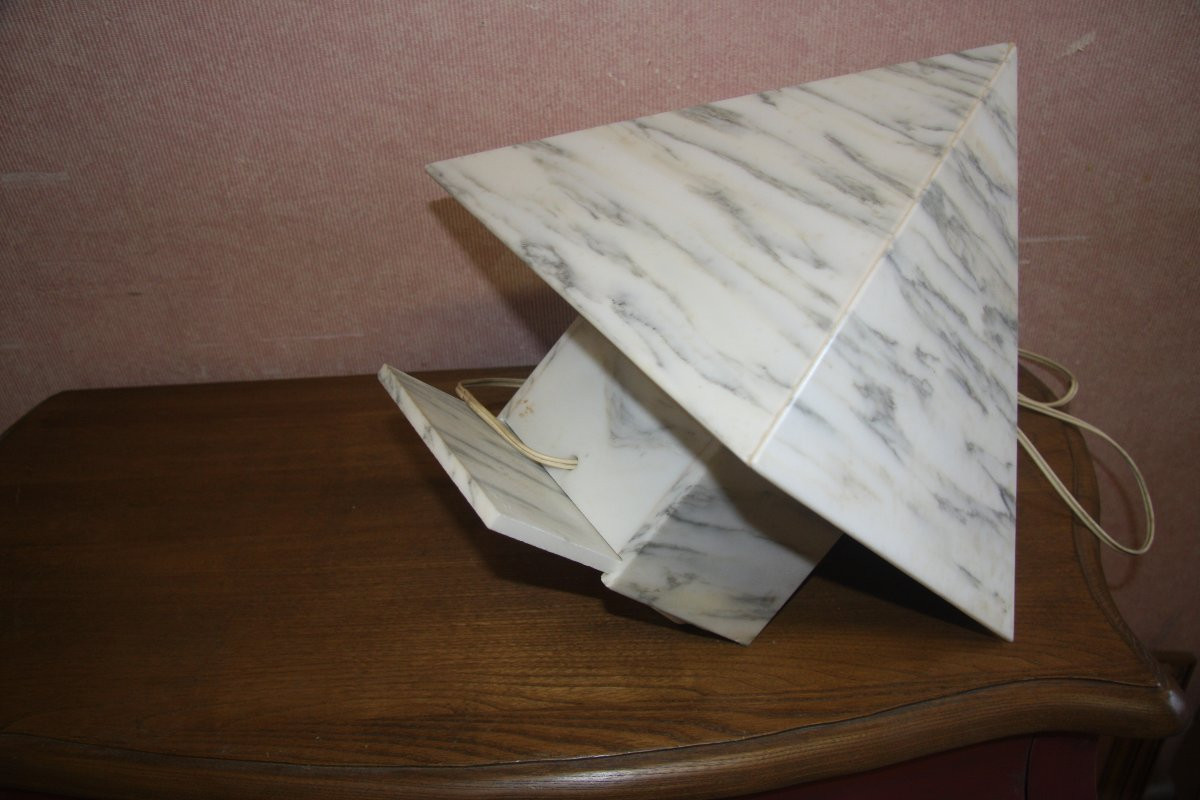 Lamp Made Of Slightly Mottled Carrara Marble. -photo-4