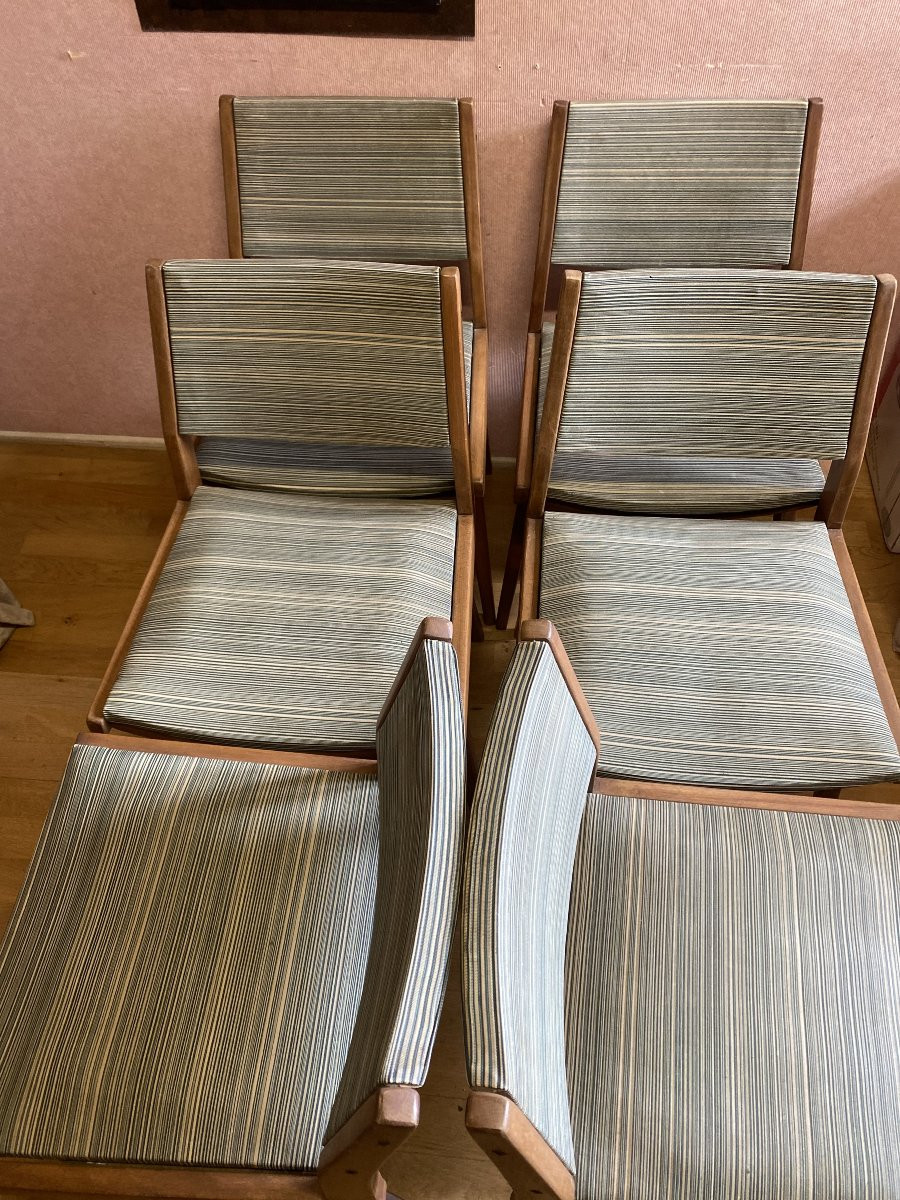 Set Of 6 Chairs From The 60s. Plastic-coated Fabric In Perfect Condition.-photo-2