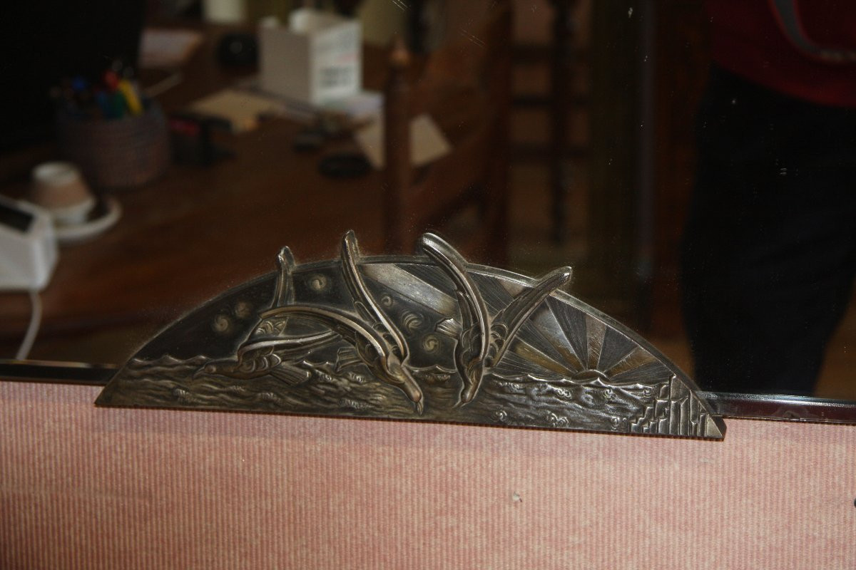 Miroir art déco avec motifs en bronze , très bon état.-photo-4