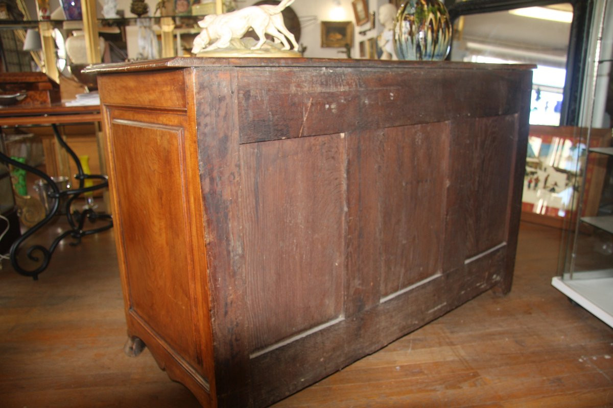 Commode régence en noyer, 3 tiroirs, poignées de tirage en bronze.-photo-4