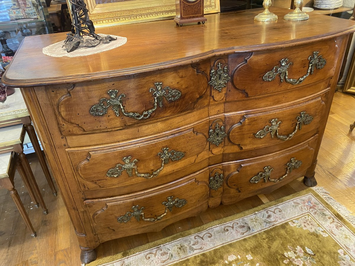 Commode régence en noyer, 3 tiroirs, poignées de tirage en bronze.-photo-8
