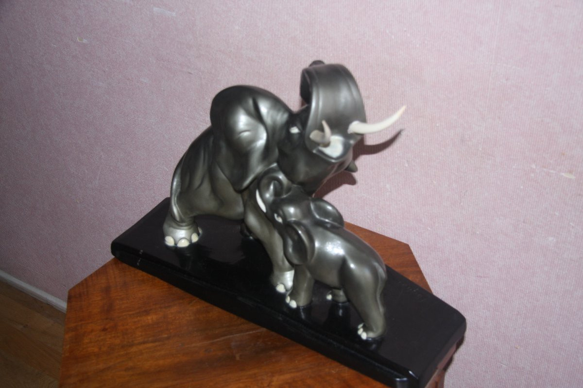 Elephant And Her Calf In Plaster, Signed Paqliai-photo-2