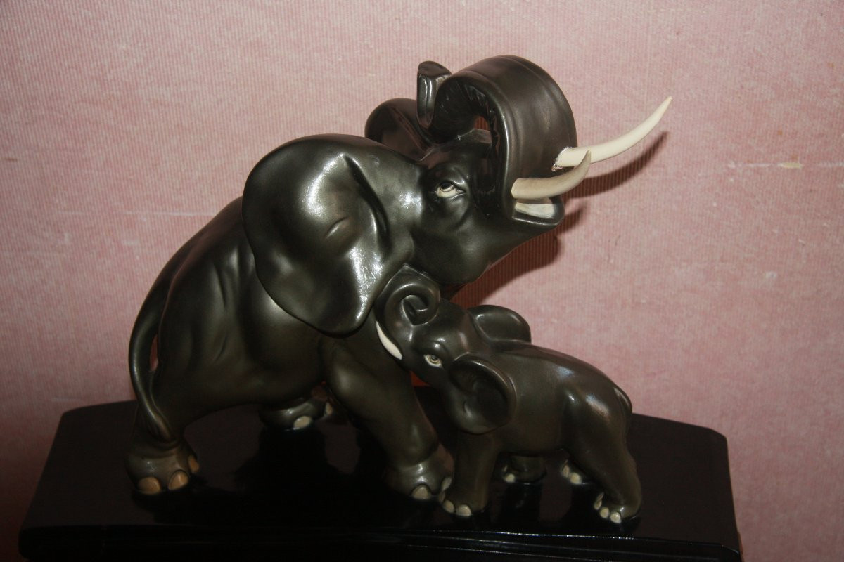 Elephant And Her Calf In Plaster, Signed Paqliai-photo-3