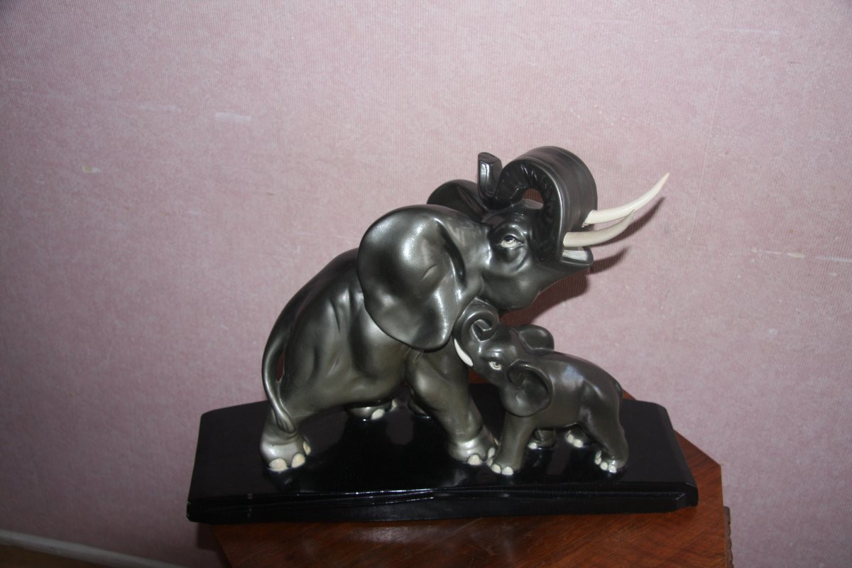 Elephant And Her Calf In Plaster, Signed Paqliai-photo-3