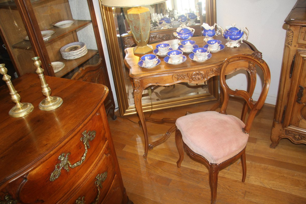 Table bureau et sa chaise en noyer de style Louis XVI.-photo-5