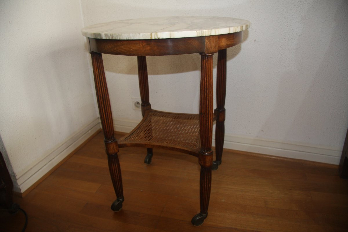 Guéridon de style Louis XVI en noyer, avec  son marbre blanc.-photo-4