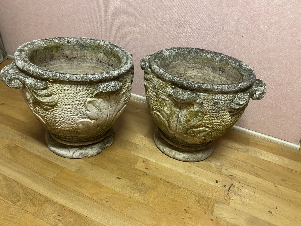 Paire de jardinières en pierre reconstituées, parfait état.-photo-1