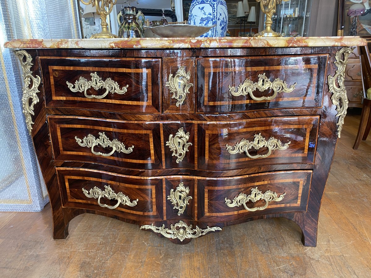 Commode Louis XV d'époque XVIII, en bois de placage.-photo-4