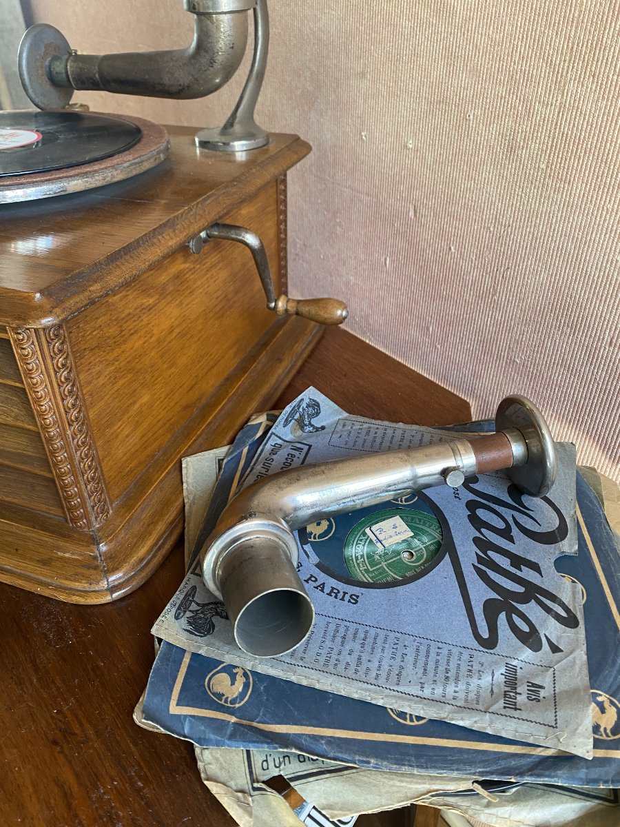 Gramophone en chêne clair en parfait état  de fonctionnement.-photo-4